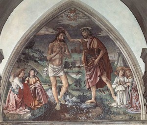 Battesimo di Cristo, anno 1473 circa, affresco su muro, chiesa di Sant’Andrea a Brozzi, San Donnino (Campi Bisenzio, FI).